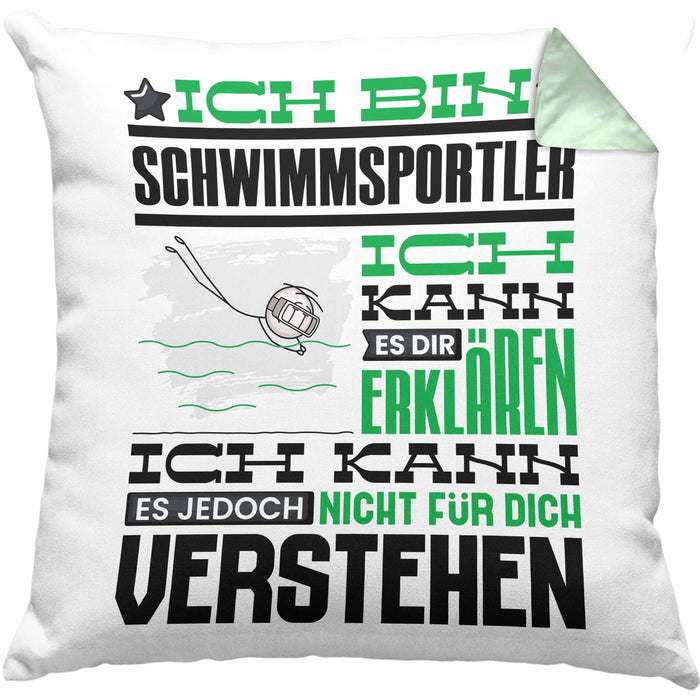 Schwimmsportler Geschenk Kaffee-Kissen mit Füllung 40x40 Geschenkidee für Schwimmsportler Ich Bin Schwimmsportler Ich Kann Es Dir Erklären Jedoch Nicht Für Dich Verstehen Spruch Lustig (Grau) Grün Trendation
