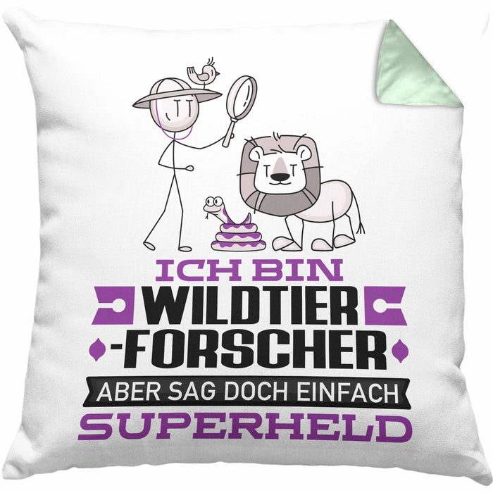 Wildtierforscher Geschenk Kissen mit Füllung 40x40 Ich Bin Wildtierforscher Aber Sag Doch Einfach Superheld Lustige Geschenkdiee für Wildtierforscher (Grau) Grün Trendation