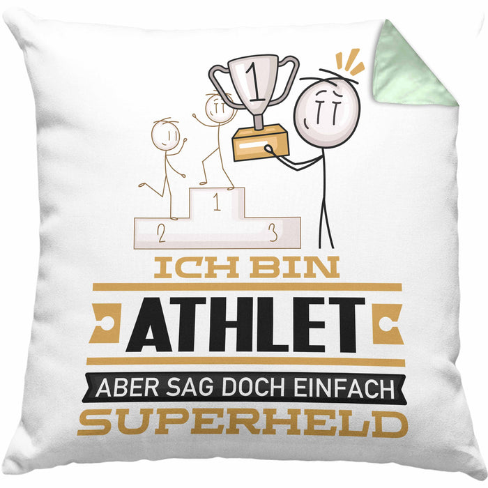 Athlet Geschenk Kissen mit Füllung 40x40 Ich Bin Athlet Aber Sag Doch Einfach Superheld Lustige Geschenkdiee für Athlet (Grau) Grün Trendation