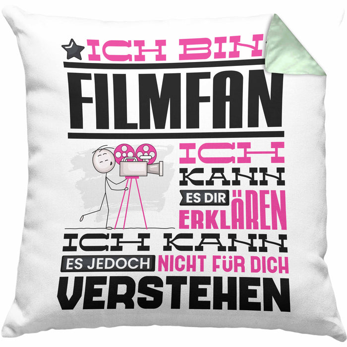 Filmfan Geschenk Kaffee-Kissen mit Füllung 40x40 Geschenkidee für Filmfan Ich Bin Filmfan Ich Kann Es Dir Erklären Jedoch Nicht Für Dich Verstehen Spruch Lustig (Grau) Grün Trendation