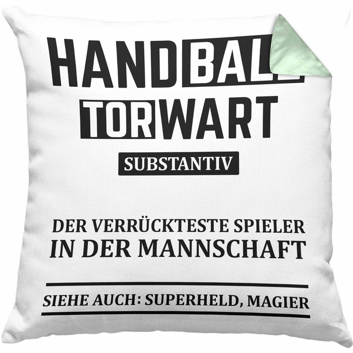 Handball Torwart Geschenk Kissen mit Füllung 40x40 Geschenkidee Handball-Spieler Handballspielerin Mädchen Jungs (Grau) Grün Trendation