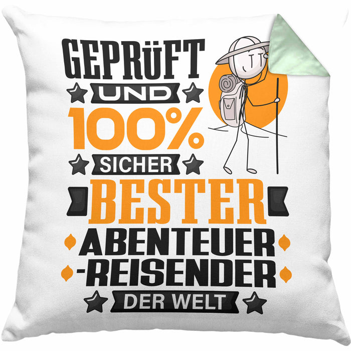 Abenteurreisender Geschenk Lustiger Spruch für Abenteurreisender Geschenkidee Bester Abenteurreisender Der WeltKissen mit Füllung 40x40 (Grau) Grün Trendation
