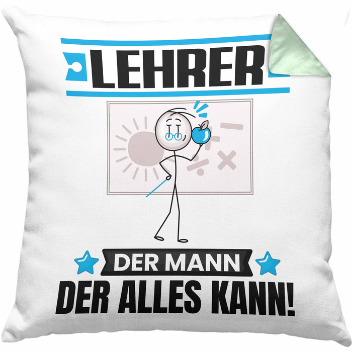 Lehrer Kissen mit Füllung 40x40 Geschenk für Lehrer Der Mann Der Alles Kann Geschenkidee zum Geburtstag (Grau) Grün Trendation