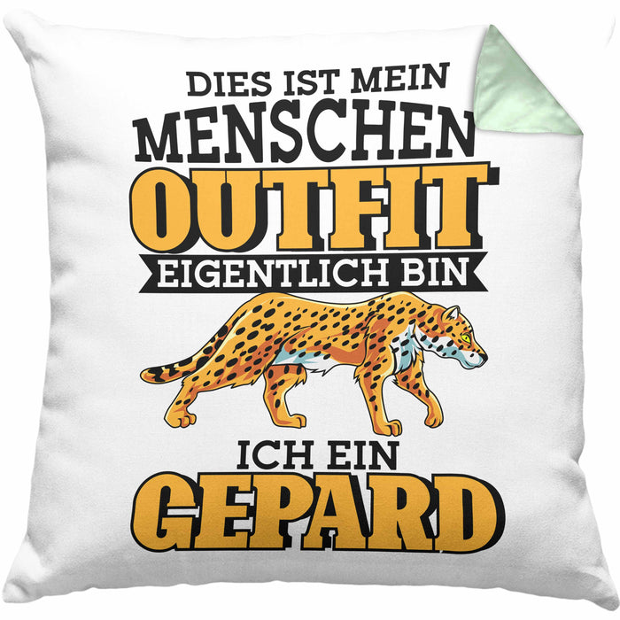 Lustige Gepard Kissen mit Füllung 40x40 Spruch Kostüm Geschenkidee (Grau) Grün Trendation
