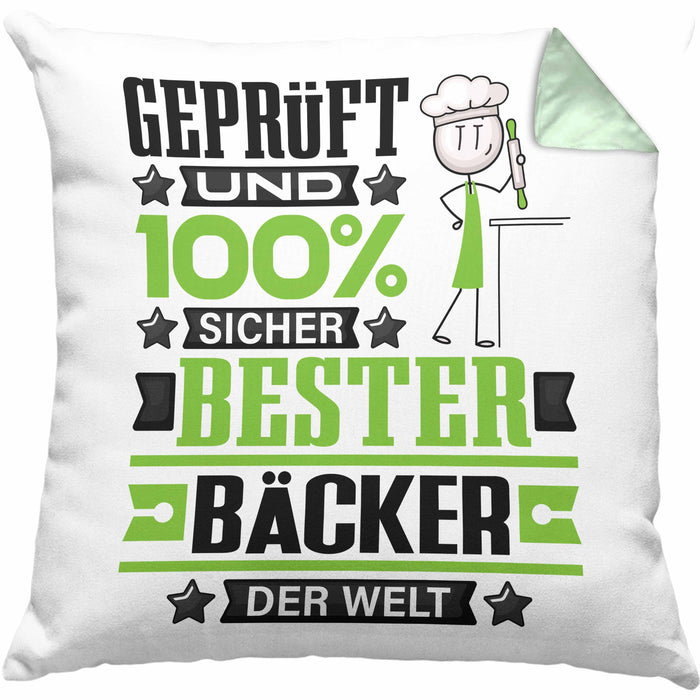 Bäcker Geschenk Lustiger Spruch für Bäcker Geschenkidee Bester Bäcker Der WeltKissen mit Füllung 40x40 (Grau) Grün Trendation