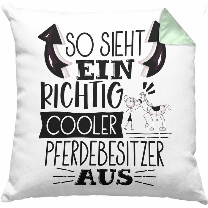 Pferdebesitzer Kissen mit Füllung 40x40 So Sieht Ein Richtig Cooler Pferdebesitzer Aus Geschenk Lustiger Spruch Geschenkidee (Grau) Grün Trendation