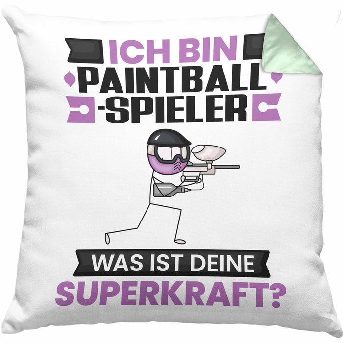 Paintballspieler Kissen mit Füllung 40x40 Geschenk für Paintballspieler Geburtstag Lustiger Spruch Was Ist Deine Superkraft (Grau) Grün Trendation