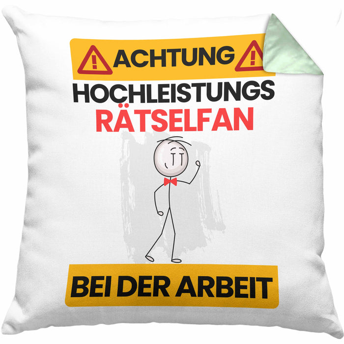Rätselfan Kissen mit Füllung 40x40 Geschenk Lustiger Spruch Geschenkidee für Rätselfan Achtung Hochleistungs Rätselfan Bei Der Arbeit (Grau) Grün Trendation