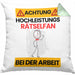 Rätselfan Kissen mit Füllung 40x40 Geschenk Lustiger Spruch Geschenkidee für Rätselfan Achtung Hochleistungs Rätselfan Bei Der Arbeit (Grau) Grün Trendation