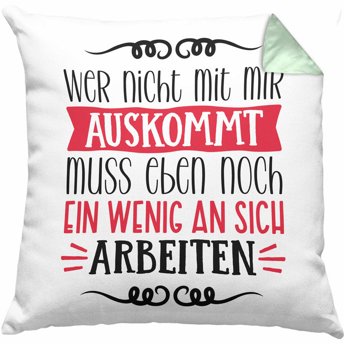 Lustige Kissen mit Füllung 40x40 mit Spruch als Geschenkidee Wer Nicht Mit Mir Auskommt (Grau) Grün Trendation
