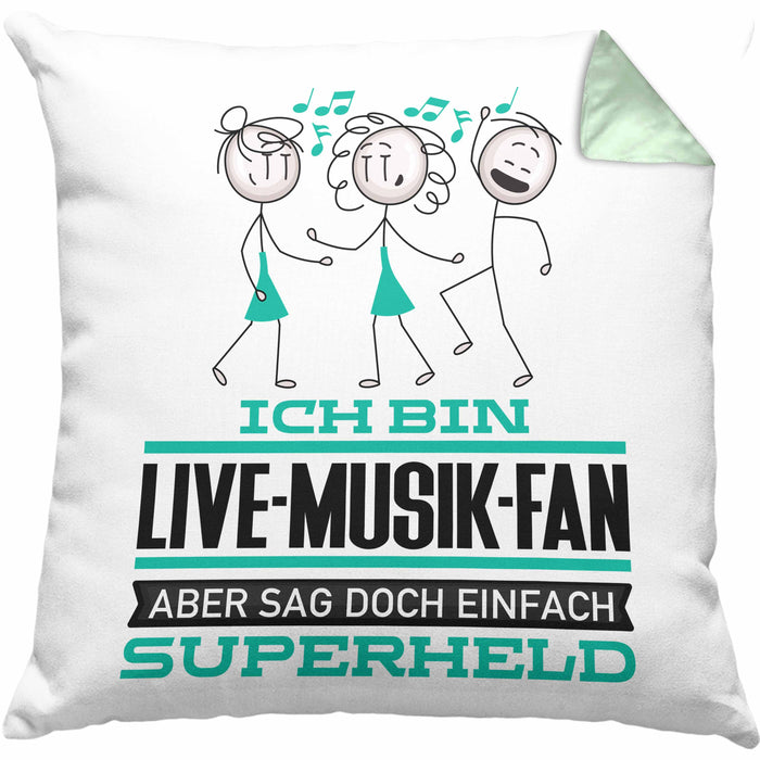 Live-Musik-Fan Geschenk Kissen mit Füllung 40x40 Ich Bin Live-Musik-Fan Aber Sag Doch Einfach Superheld Lustige Geschenkdiee für Live-Musik-Fan (Grau) Grün Trendation