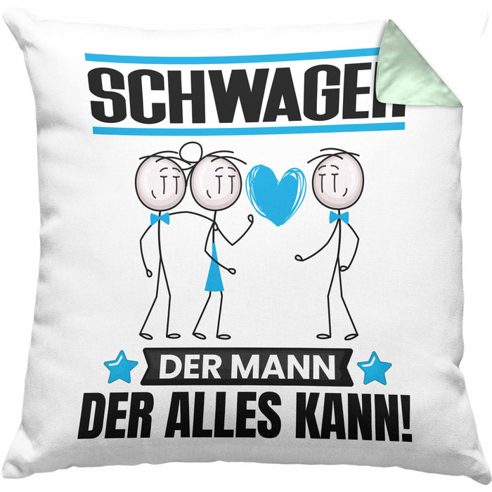 Schwager Kissen mit Füllung 40x40 Geschenk für Schwager Der Mann Der Alles Kann Geschenkidee zum Geburtstag (Grau) Grün Trendation