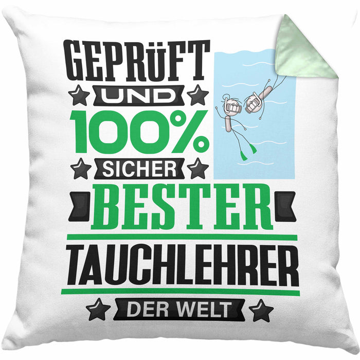 Tauchlehrer Geschenk Lustiger Spruch für Tauchlehrer Geschenkidee Bester Tauchlehrer Der WeltKissen mit Füllung 40x40 (Grau) Grün Trendation