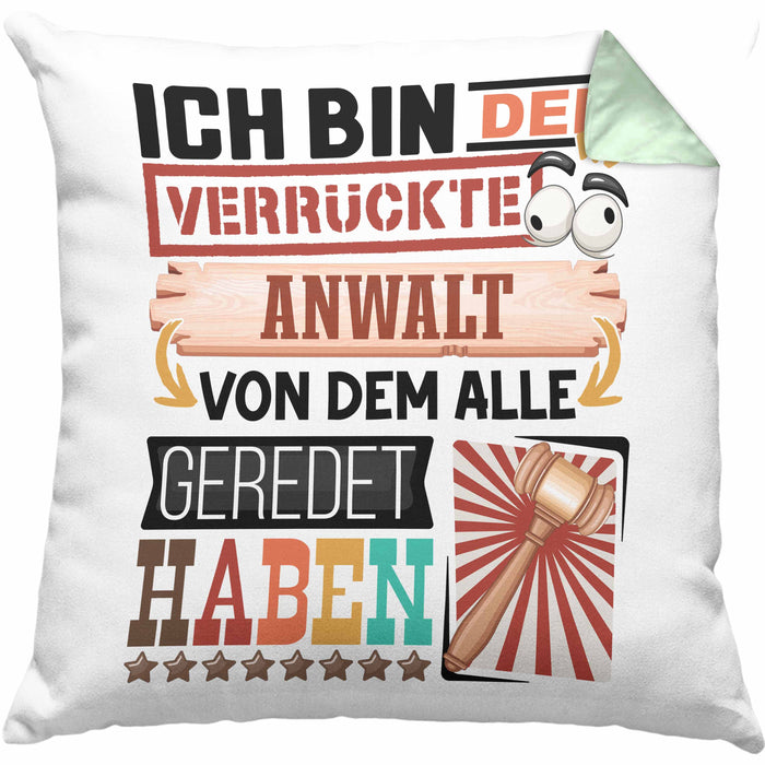 Anwalt Kissen mit Füllung 40x40 Geschenk Spruch Lustig Geschenkidee für Anwalt Geburtstag Ich Bin Der Verrückte Anwalt (Grau) Grün Trendation