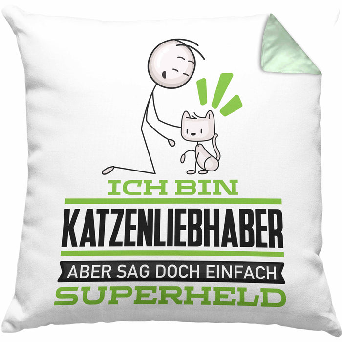 Katzenliebhaber Geschenk Kissen mit Füllung 40x40 Ich Bin Katzenliebhaber Aber Sag Doch Einfach Superheld Lustige Geschenkdiee für Katzenliebhaber (Grau) Grün Trendation