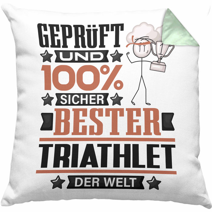 Triathlet Geschenk Lustiger Spruch für Triathlet Geschenkidee Bester Triathlet Der WeltKissen mit Füllung 40x40 (Grau) Grün Trendation
