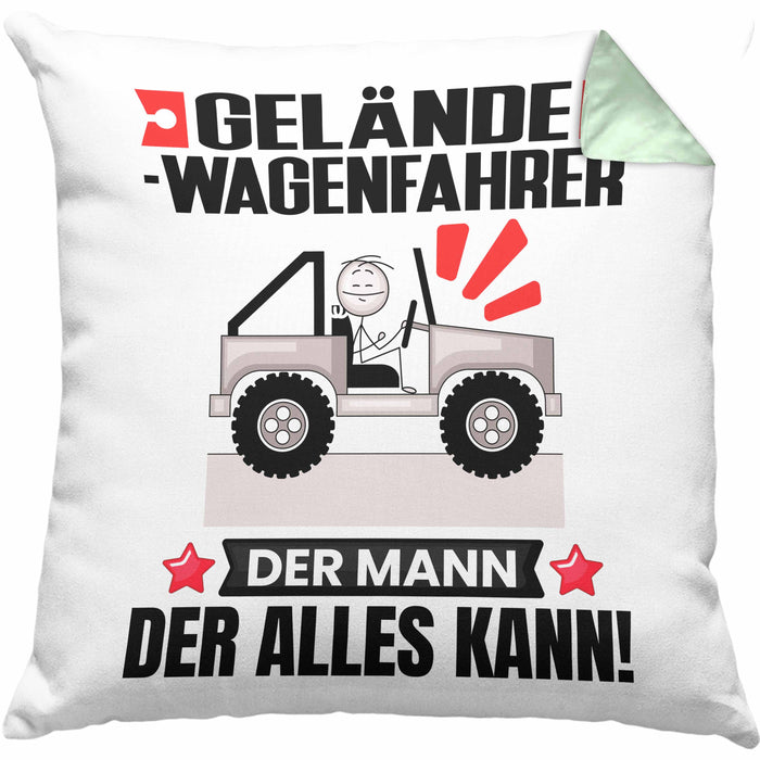 Geländewagenfahrer Kissen mit Füllung 40x40 Geschenk für Geländewagenfahrer Der Mann Der Alles Kann Geschenkidee zum Geburtstag (Grau) Grün Trendation