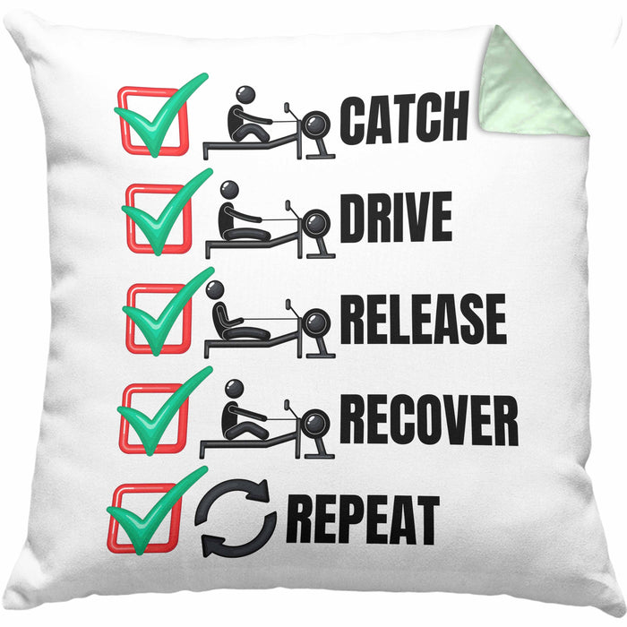 Rudern Kissen mit Füllung 40x40 Geschenk Ruderer Rudergerät Catch Drive Release Recover Repeat Ruder-Verein Geschenkidee (Grau) Grün Trendation