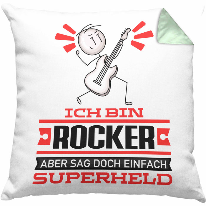 Rocker Geschenk Kissen mit Füllung 40x40 Ich Bin Rocker Aber Sag Doch Einfach Superheld Lustige Geschenkdiee für Rocker (Grau) Grün Trendation