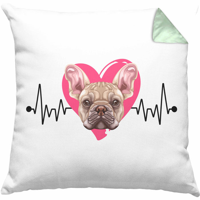 Französische Bulldogge Besitzer Kissen mit Füllung 40x40 Geschenk Lustiger Spruch Geschenkidee Herzschlag Französische Bulldogge (Grau) Grün Trendation