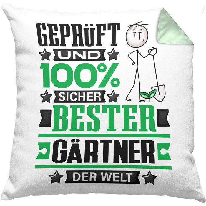 Gärtner Geschenk Lustiger Spruch für Gärtner Geschenkidee Bester Gärtner Der WeltKissen mit Füllung 40x40 (Grau) Grün Trendation