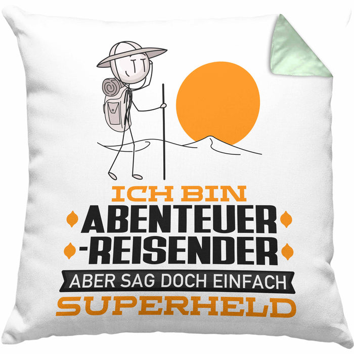 Abenteurreisender Geschenk Kissen mit Füllung 40x40 Ich Bin Abenteurreisender Aber Sag Doch Einfach Superheld Lustige Geschenkdiee für Abenteurreisender (Grau) Grün Trendation