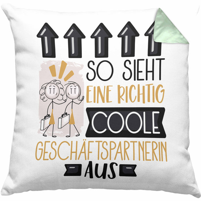 Geschäftspartnerin Geschenk Kissen mit Füllung 40x40 Lustig Geschenkidee für Geschäftspartnerin Geburtstag So Sieht Eine Richtig Coole Geschäftspartnerin Aus Frauen Spruch (Grau) Grün Trendation