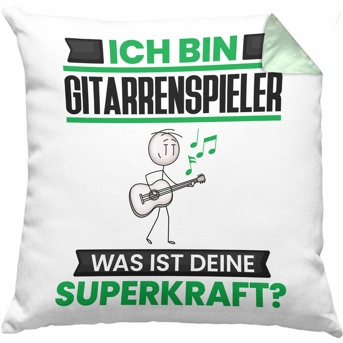 Gitarrenspieler Kissen mit Füllung 40x40 Geschenk für Gitarrenspieler Geburtstag Lustiger Spruch Was Ist Deine Superkraft (Grau) Grün Trendation