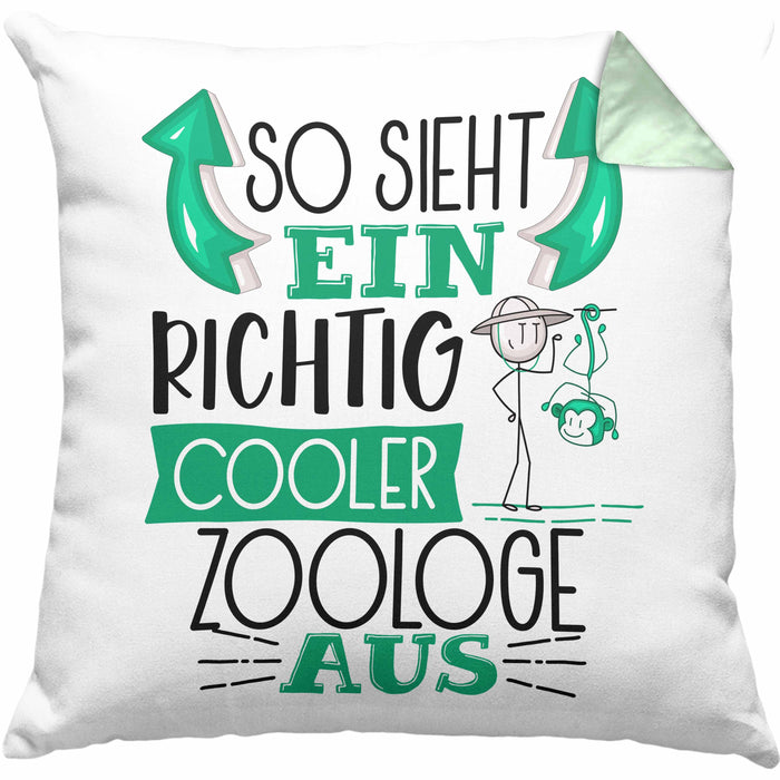 Zoologe Kissen mit Füllung 40x40 Geschenk So Sieht Ein RIchtig Cooler Zoologe Aus Geschenkidee Lustiger Spruch Geburtstag (Grau) Grün Trendation
