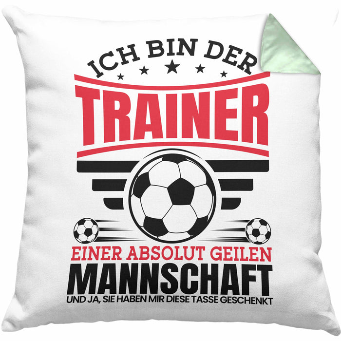 Fußball-Trainer Kissen mit Füllung 40x40 Geschenk Coach Bester Trainer Ich Bin Der Trainer Einer Absolut Geilen Mannschaft Und Ja Sie Haben Mir Diese Kissen mit Füllung 40x40 Geschenkt (Grau) Grün Trendation