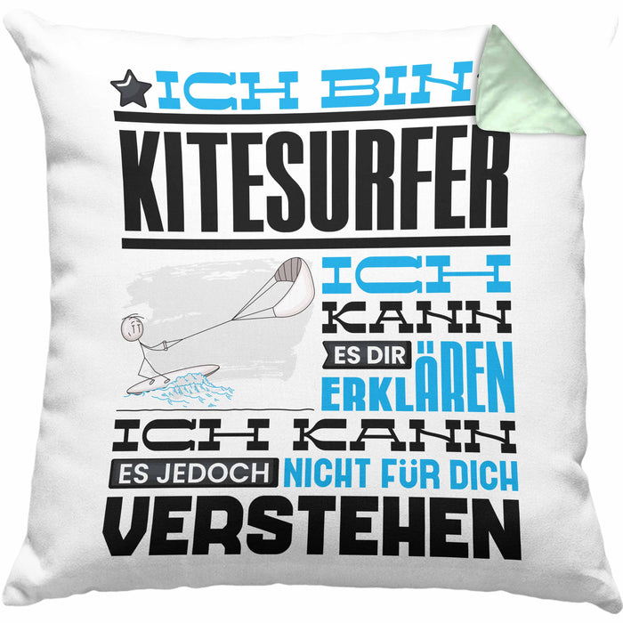Kitesurfer Geschenk Kaffee-Kissen mit Füllung 40x40 Geschenkidee für Kitesurfer Ich Bin Kitesurfer Ich Kann Es Dir Erklären Jedoch Nicht Für Dich Verstehen Spruch Lustig (Grau) Grün Trendation