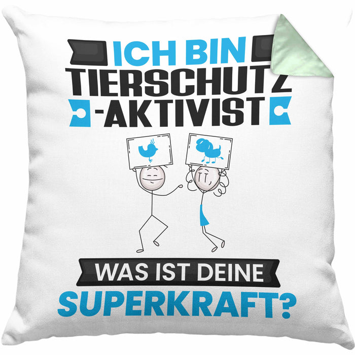 Tierschutzaktivist Kissen mit Füllung 40x40 Geschenk für Tierschutzaktivist Geburtstag Lustiger Spruch Was Ist Deine Superkraft (Grau) Grün Trendation