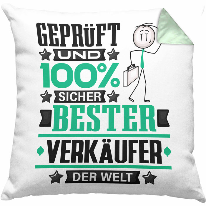 Verkäufer Geschenk Lustiger Spruch für Verkäufer Geschenkidee Bester Verkäufer Der WeltKissen mit Füllung 40x40 (Grau) Grün Trendation