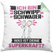 Schwippschwager Kissen mit Füllung 40x40 Geschenk für Schwippschwager Geburtstag Lustiger Spruch Was Ist Deine Superkraft (Grau) Grün Trendation
