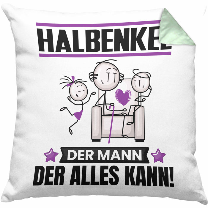 Halbenkel Kissen mit Füllung 40x40 Geschenk für Halbenkel Der Mann Der Alles Kann Geschenkidee zum Geburtstag (Grau) Grün Trendation