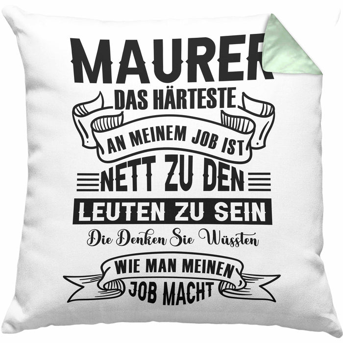 Lustige Kissen mit Füllung 40x40 für Maurer Geschenk Spruch Geschenkidee Maurer Beruf (Grau) Grün Trendation