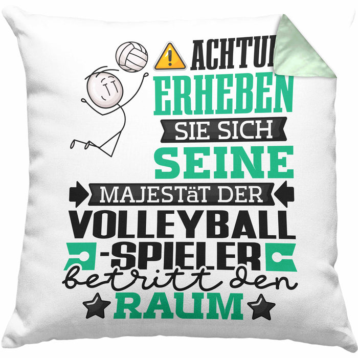 Volleyballspieler Geschenk Kissen mit Füllung 40x40 Lustiger Spruch Erheben Sie Sich Der Volleyballspieler Betritt den Raum (Grau) Grün Trendation