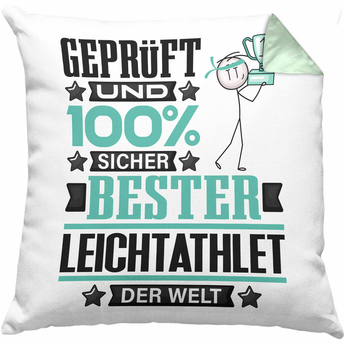 Leichtathlet Geschenk Lustiger Spruch für Leichtathlet Geschenkidee Bester Leichtathlet Der WeltKissen mit Füllung 40x40 (Grau) Grün Trendation
