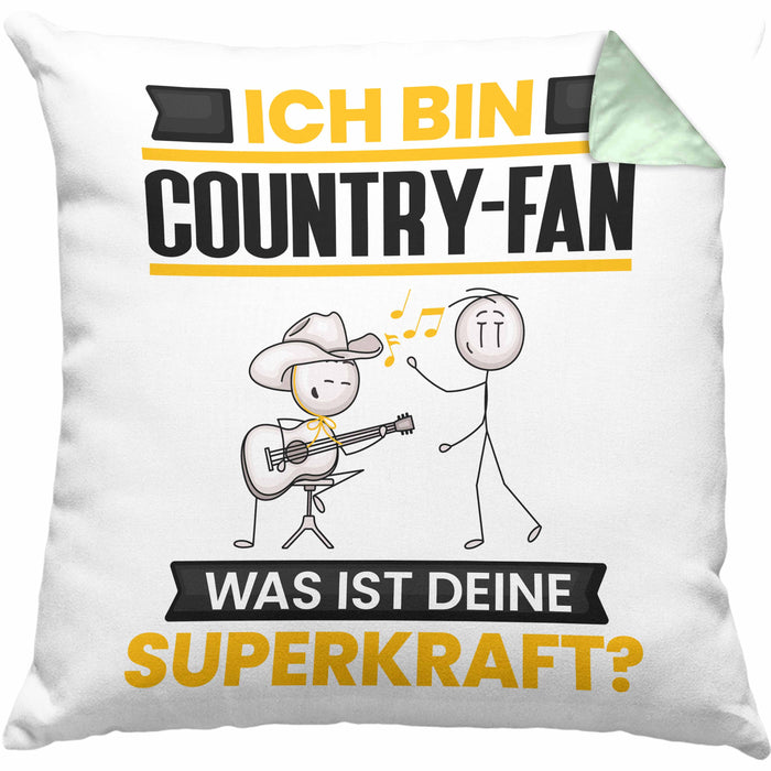 Country-Fan Kissen mit Füllung 40x40 Geschenk für Country-Fan Geburtstag Lustiger Spruch Was Ist Deine Superkraft (Grau) Grün Trendation