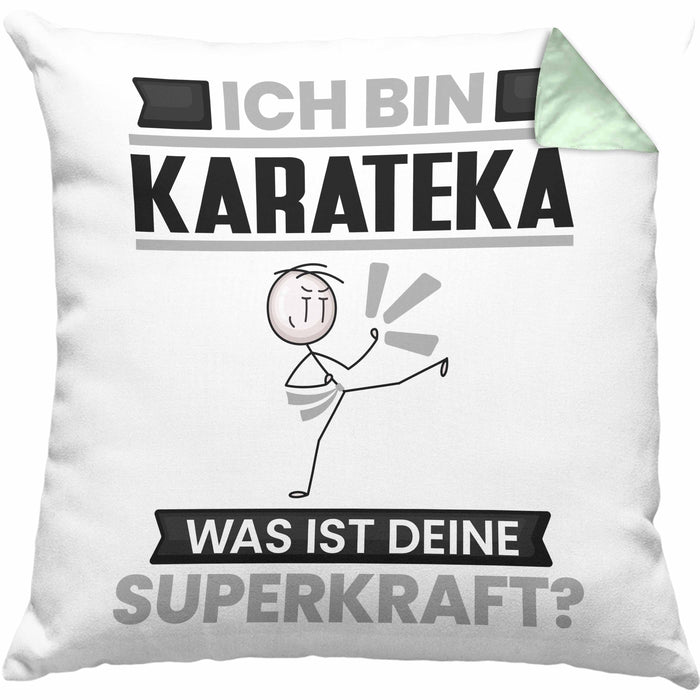 Karateka Kissen mit Füllung 40x40 Geschenk für Karateka Geburtstag Lustiger Spruch Was Ist Deine Superkraft (Grau) Grün Trendation