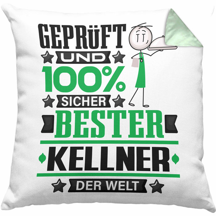 Kellner Geschenk Lustiger Spruch für Kellner Geschenkidee Bester Kellner Der WeltKissen mit Füllung 40x40 (Grau) Grün Trendation