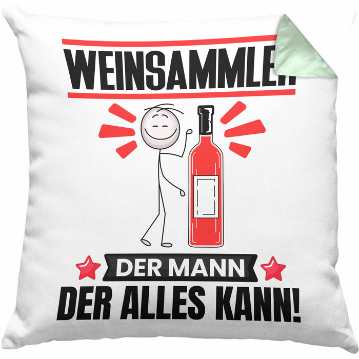 Weinsammler Kissen mit Füllung 40x40 Geschenk für Weinsammler Der Mann Der Alles Kann Geschenkidee zum Geburtstag (Grau) Grün Trendation