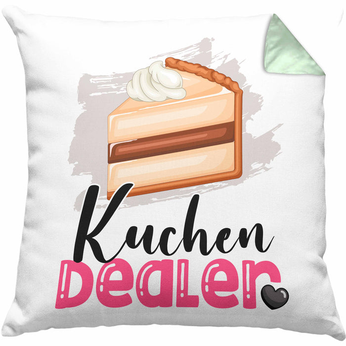 Kuchen Dealer Kissen mit Füllung 40x40 Geschenk für Kuchenverkäufer Geburtstag Spruch Geschenkidee (Grau) Grün Trendation