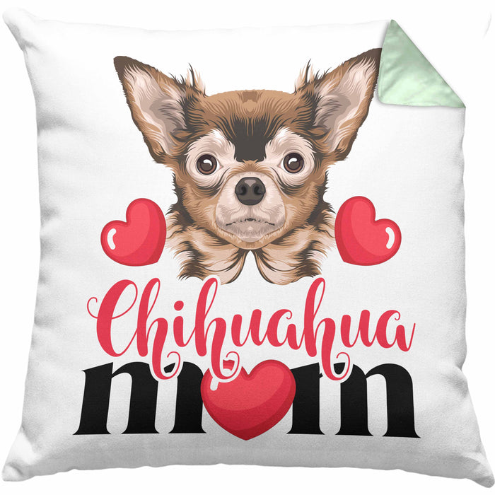 Chihuhahua Mom Mama Besitzer Kissen mit Füllung 40x40 Geschenkidee Frauchen Herrchen (Grau) Grün Trendation