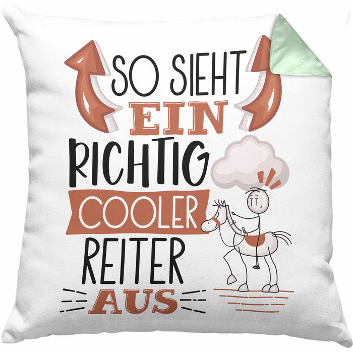 Reiter Kissen mit Füllung 40x40 Geschenk So Sieht Ein Richtig Cooler Reiter Aus Geschenkidee Spruch Lustig (Grau) Grün Trendation