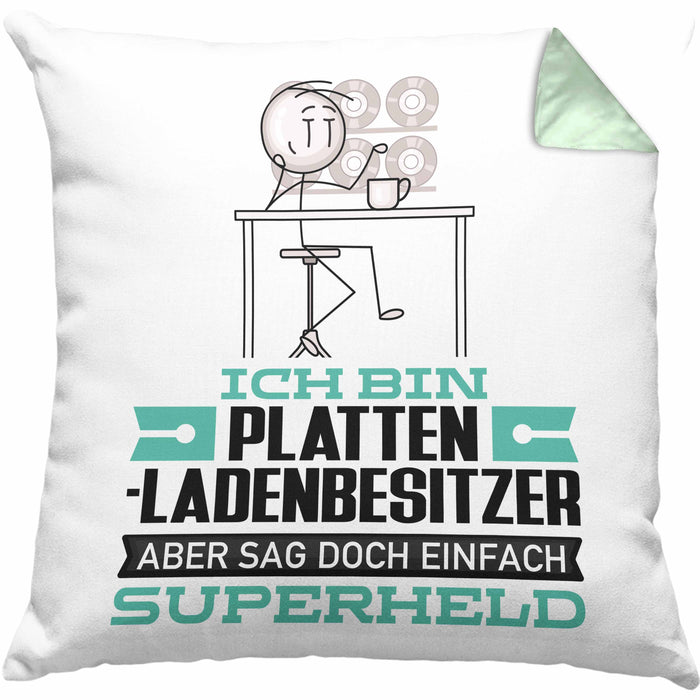 Plattenladenbesitzer Geschenk Kissen mit Füllung 40x40 Ich Bin Plattenladenbesitzer Aber Sag Doch Einfach Superheld Lustige Geschenkdiee für Plattenladenbesitzer (Grau) Grün Trendation