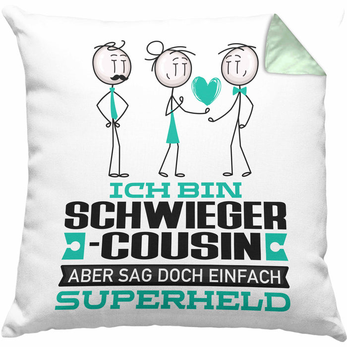 Schwiegercousin Geschenk Kissen mit Füllung 40x40 Ich Bin Schwiegercousin Aber Sag Doch Einfach Superheld Lustige Geschenkdiee für Schwiegercousin (Grau) Grün Trendation