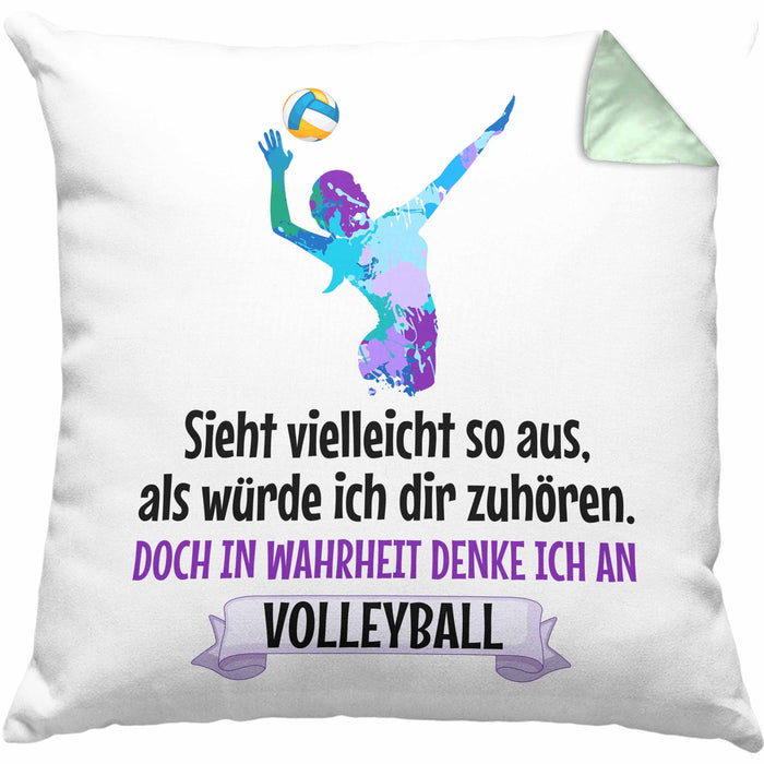 Volleyball Geschenk Kissen mit Füllung 40x40 Coach Herren Mädchen Kaffee Zubehör Volleyball-Spieler Spielerin (Grau) Grün Trendation