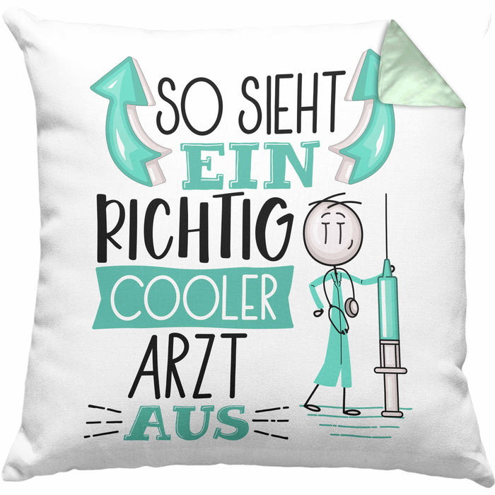 Arzt Kissen mit Füllung 40x40 Geschenk So Sieht Ein RIchtig Cooler Arzt Aus Geschenkidee Lustiger Spruch Geburtstag (Grau) Grün Trendation
