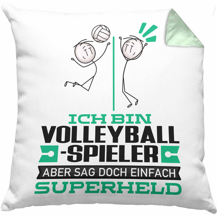 Volleyballspieler Geschenk Kissen mit Füllung 40x40 Ich Bin Volleyballspieler Aber Sag Doch Einfach Superheld Lustige Geschenkdiee für Volleyballspieler (Grau) Grün Trendation